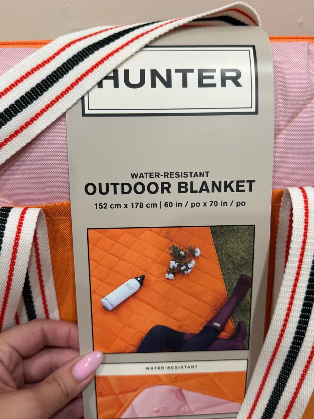 Hunter Pink and Orange Striped-Handle Outdoor Blanket Tote